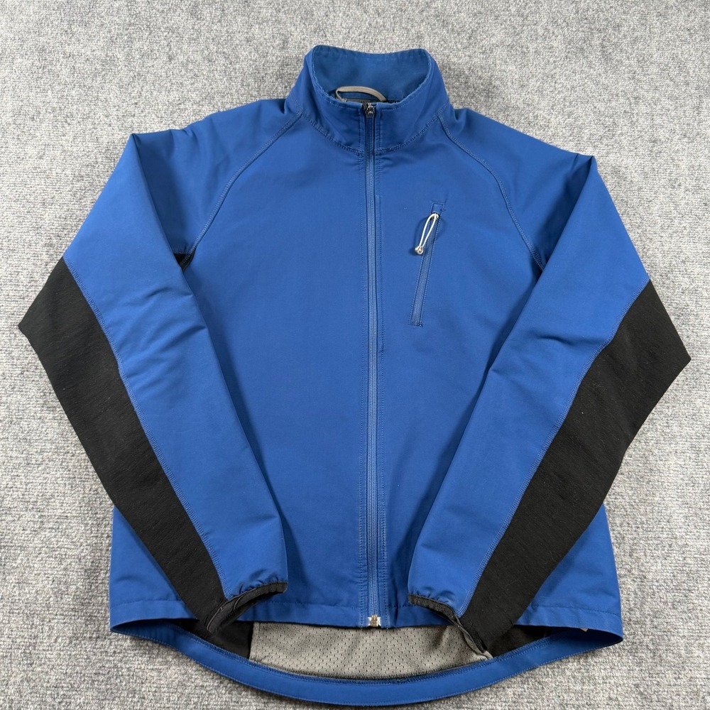 Ibex Breakaway Cycling Jacket Mens L Blue Merino Wool Blend Softshell Full Zip